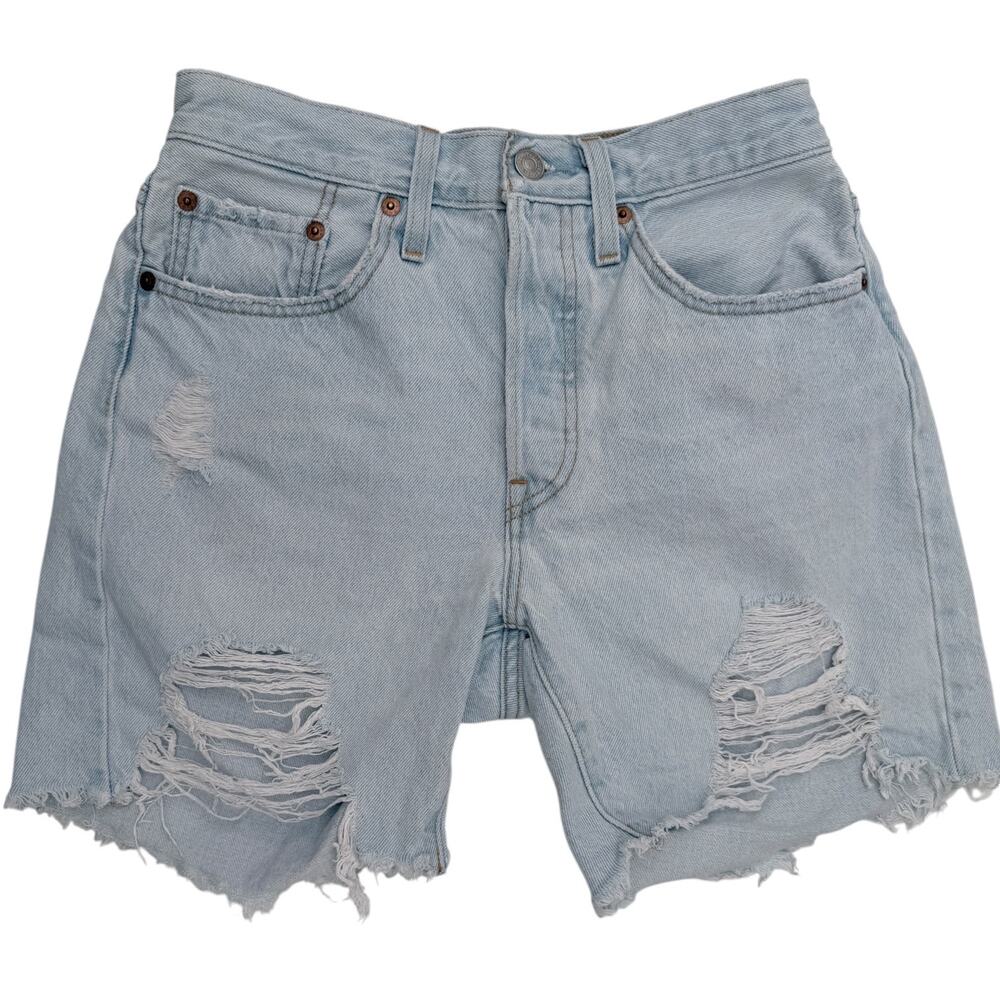 Levis 501 Denim Shorts Womens W26 Light Wash Distressed Cut Off Jean Shorts